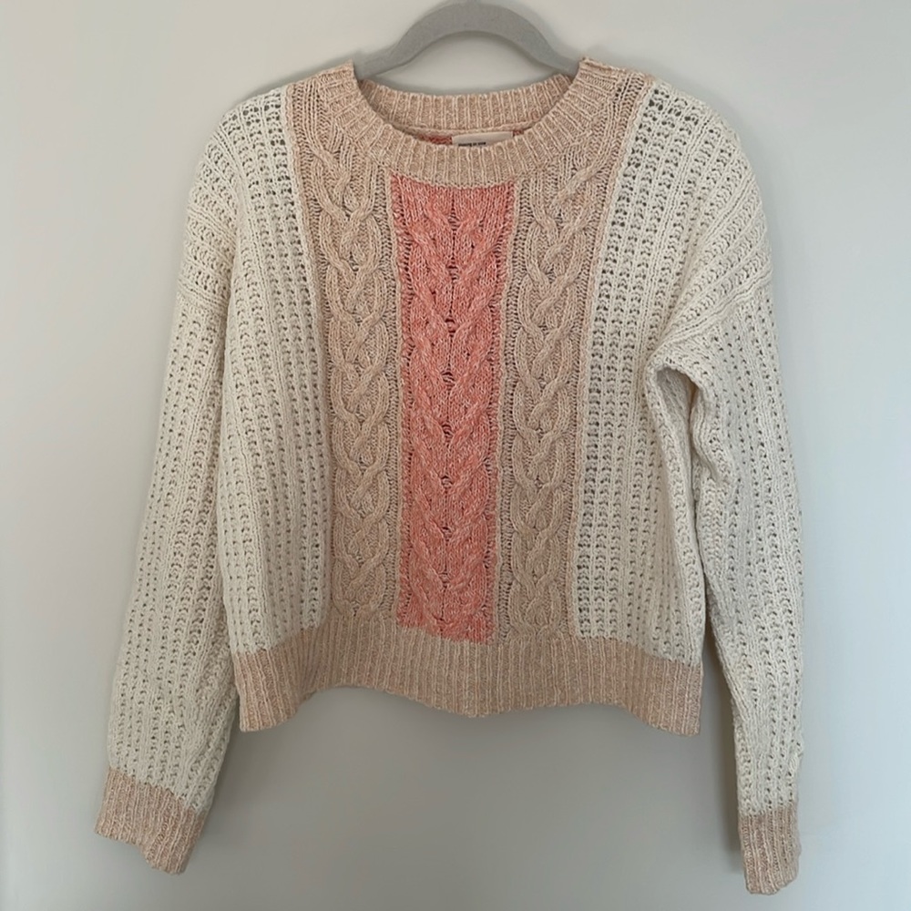 Sleeping on Snow pink and cream sweater